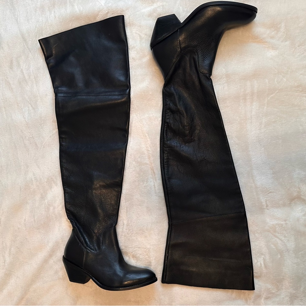Genuine leather Over the knee western style boots - Picture 6 of 15